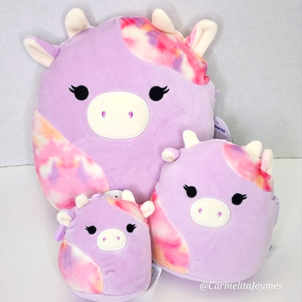 SURI 🌄🐮 FTM ☆ 3pc Lavender & Pink Tie Dye Sunset Cow Original Squishmallow NWT